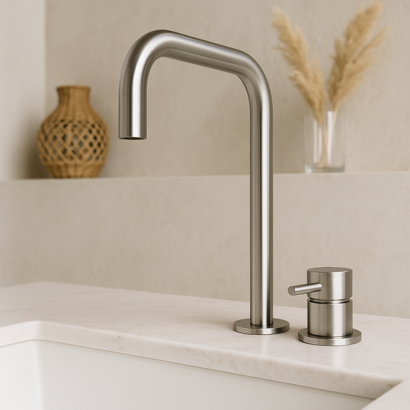 Waterevolution Flow 2-huls håndvaskarmatur rustfrit stål T112HIE